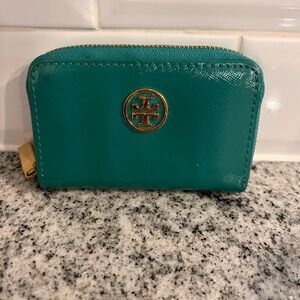 Tory Burch Turquoise Card Holder with Gold Accent